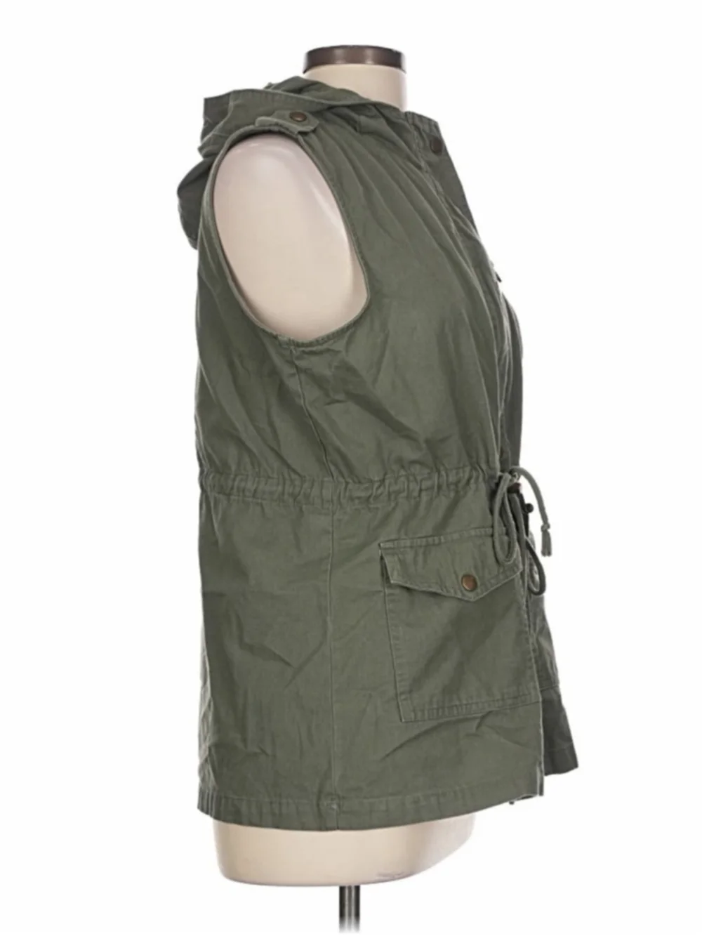 Zenana 1X Olive Green Utility Vest Hooded Cargo Drawstring Cotton Plus Size - Picture 4 of 6